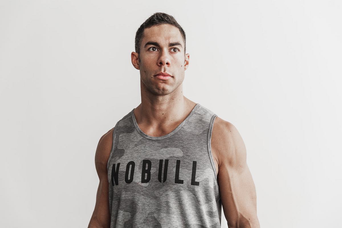 Nobull Men\'s Tank Tops Grey Camo | Australia (KC4170)